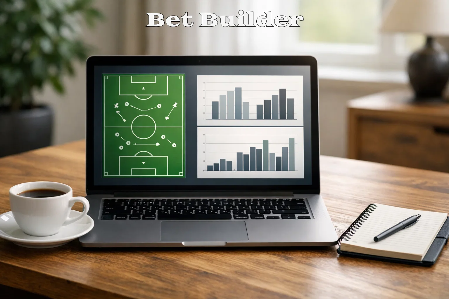 Laptop met voetbalwedstrijd analyse op het scherm