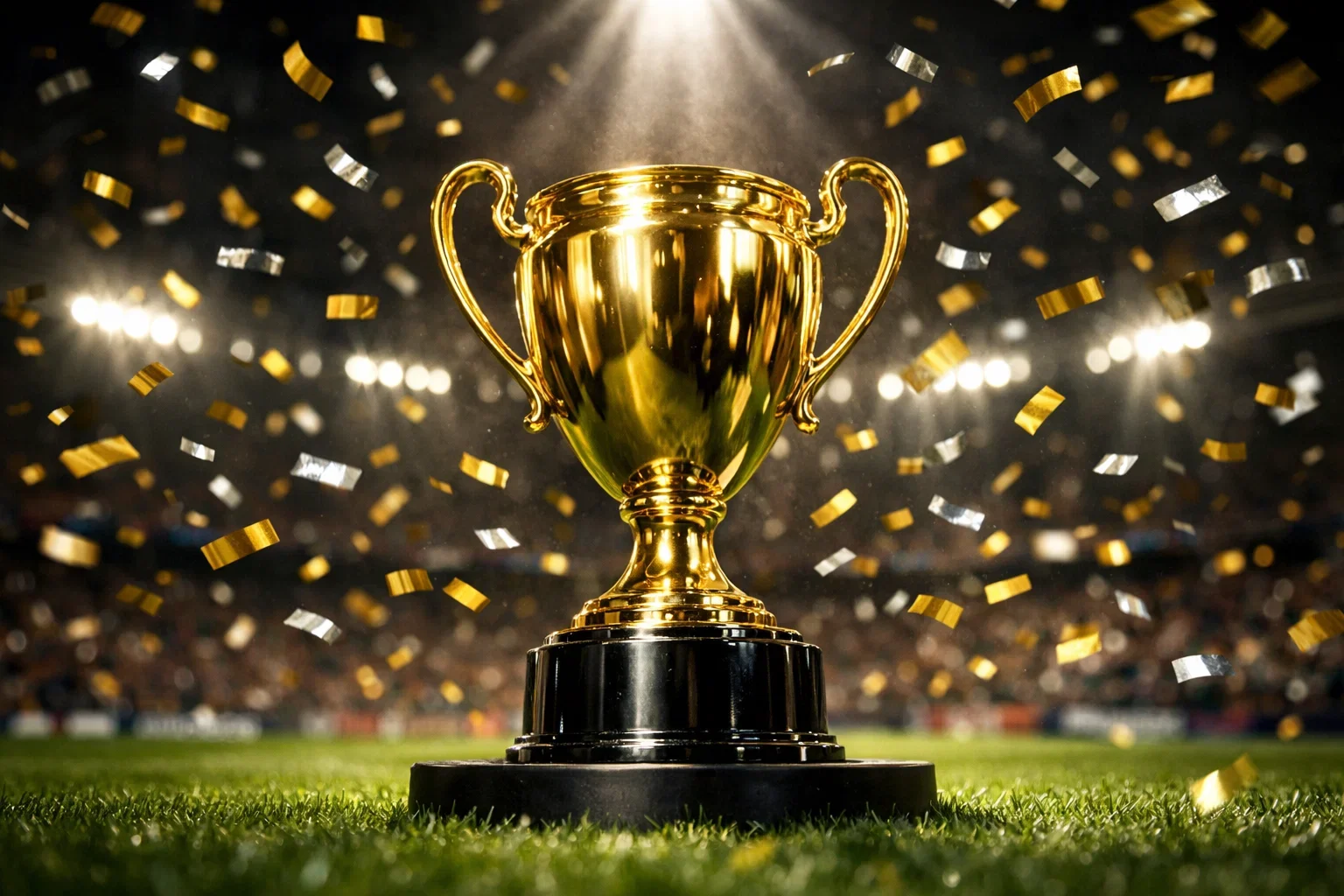 Voetbaltrofee met confetti bij kampioenschap