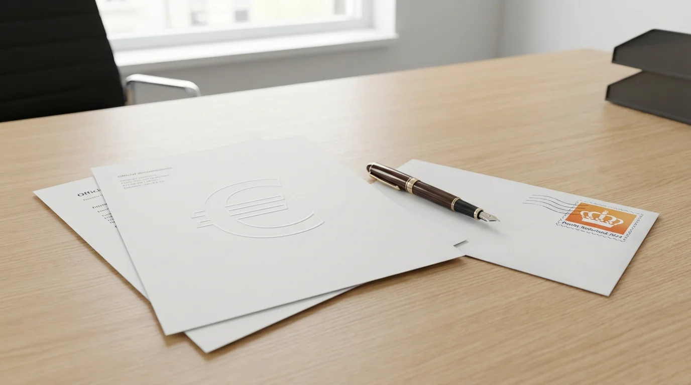 Belastingdocumenten en een pen op een bureau met € symbool