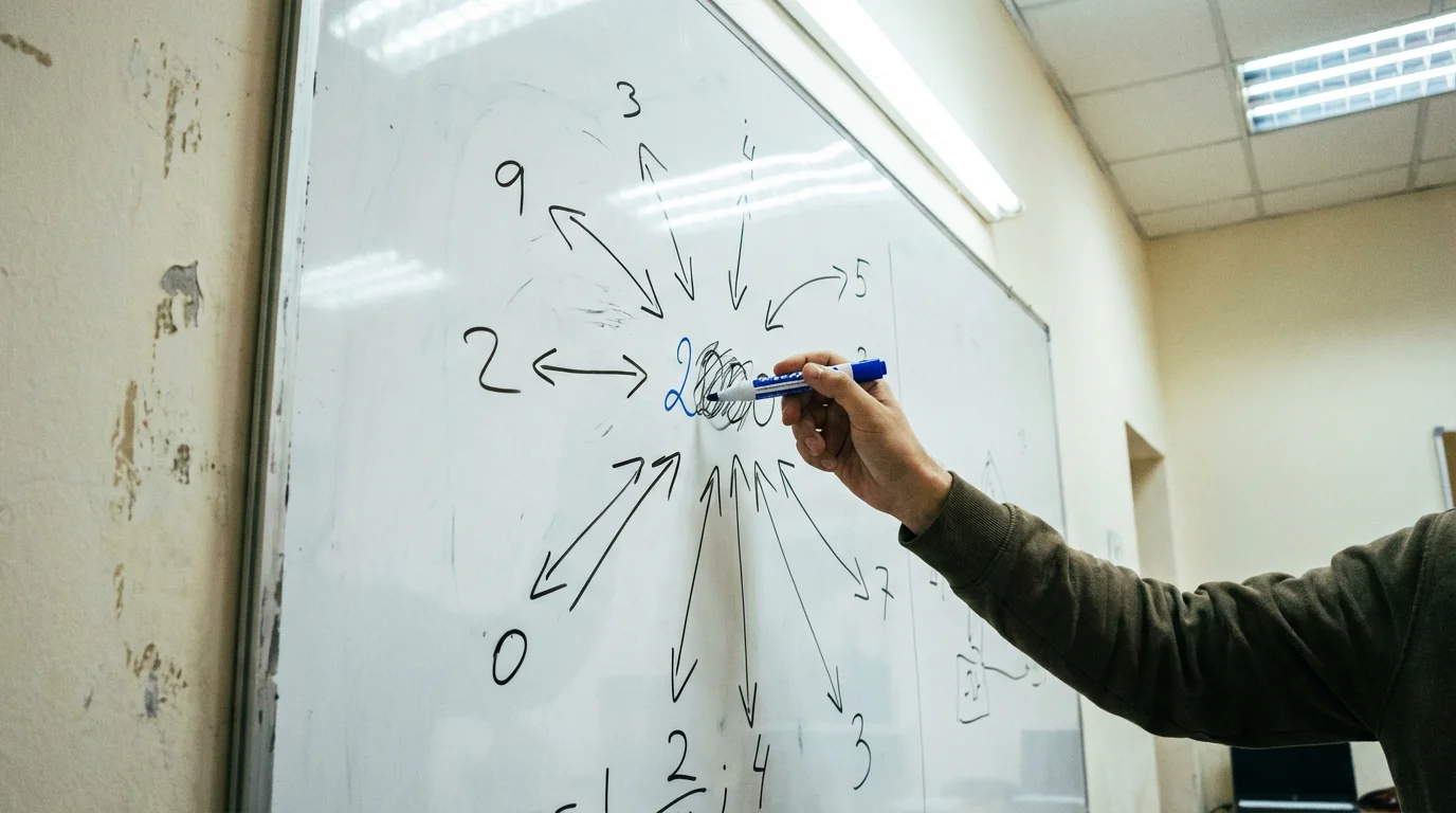 Whiteboard met eenvoudige uitleg van decimale odds en een stift
