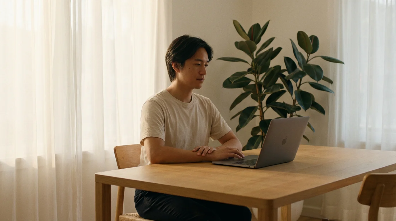 Persoon zit rustig aan een bureau en stelt limieten in op een laptop