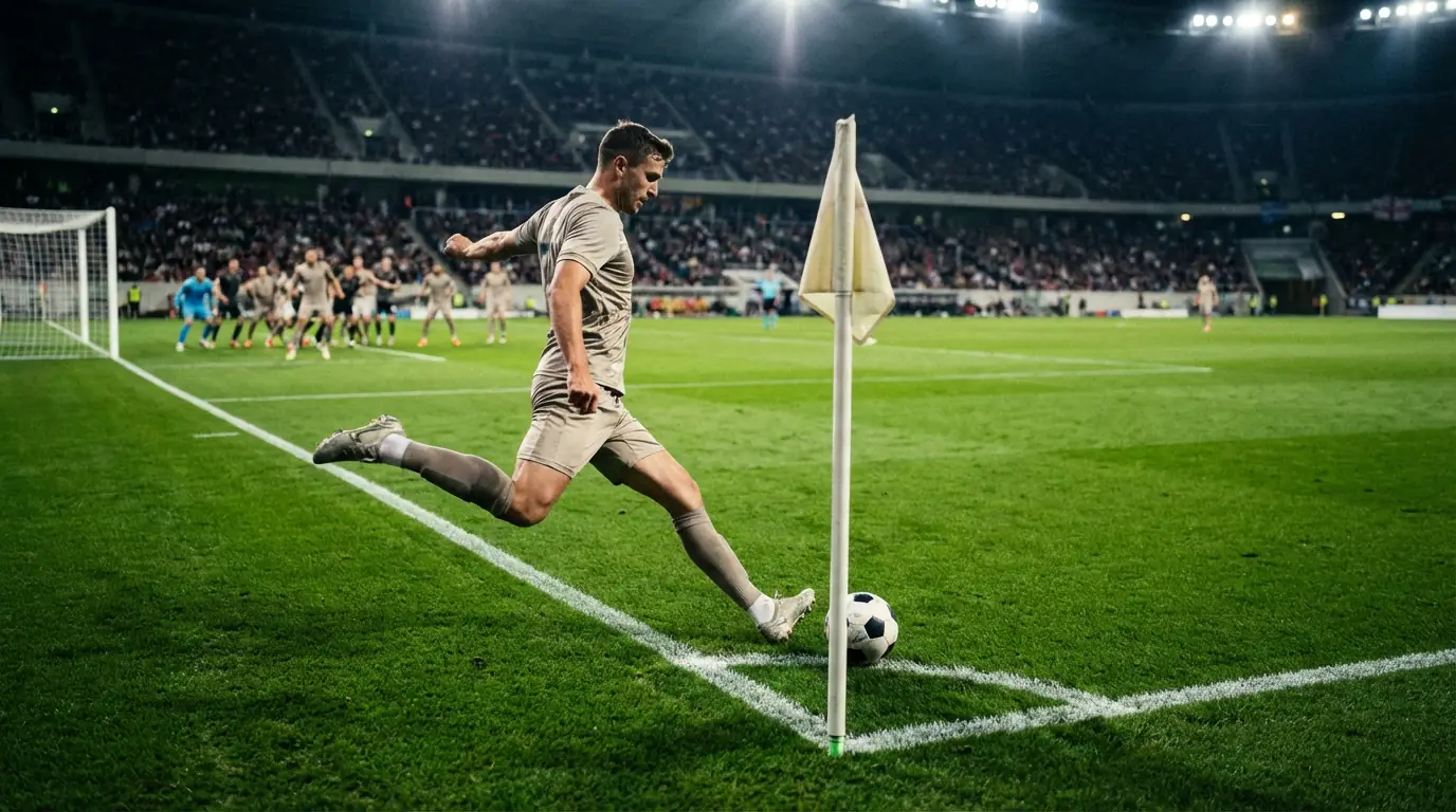 Voetballer neemt een corner tijdens een professionele wedstrijd